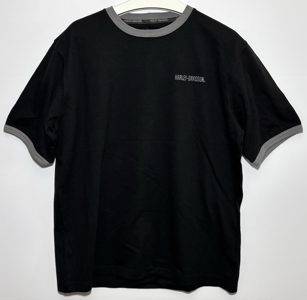 Harley-Davidson Men’s T-Shirt L Black Graphic Logo Contrasting Trim USA Flag #1