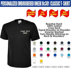 Personalised Embroidered Uneek UC301 Unisex Classic T-shirt Your Text Tee Top