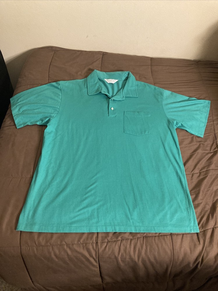 Vintage 909 Collection Mens Green Single Stitch Polo Shirt Size XL