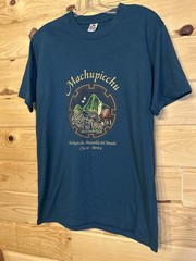 Machu Picchu Peru Graphic T Shirt Mens M Teal Llama Inca Ruins Cusco 100% Cotton