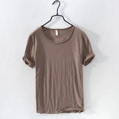Retro Raw Edge T-Shirt for Men, 100% Cotton, Lightweight,Breathable,Slim-fit