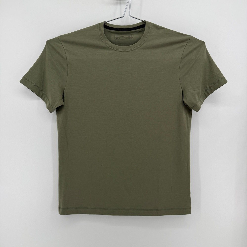 Public Rec Adapt Tee Mens M Olive Green Solid Polyester Lyocell Stretch Shirt
