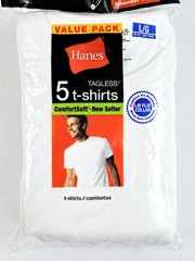 Hanes Men’s 5-Pack Cotton Tagless, Lay-Flat Collar T-Shirts, Size L White 2135