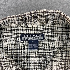 L’Homme Shirt Men XL White Black Plaid Pleated Side Slit Button Up Everyday Wear