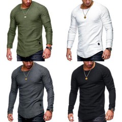 Mens Muscle T Shirt Slim Fit Top Gym Crew Neck Long Sleeve Plain Tee Shirt UK