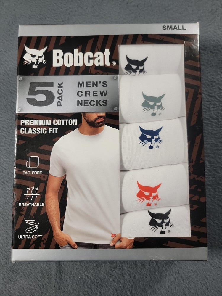 New in Box Bobcat 5 Pack Men’s Crew Neck Premium Cotton Classic Fit T-Shirt Sm