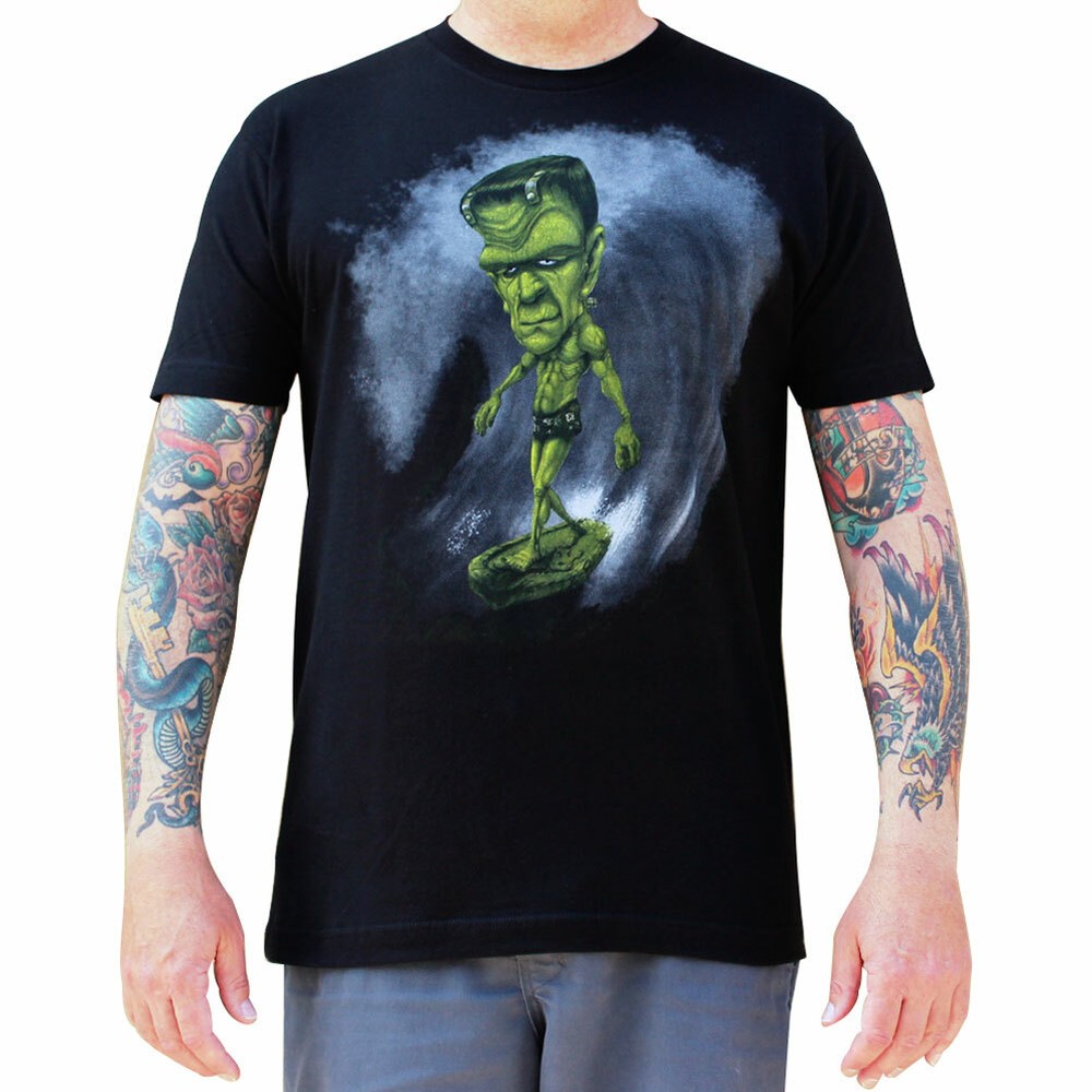 Surfenstein by Joey Rotten Frankenstein Surfing Men’s Black Tee Shirt