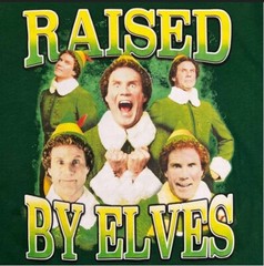 New Elf Raised By Elves Buddy Will Ferrell Mens Christmas T-Shirt Med Green