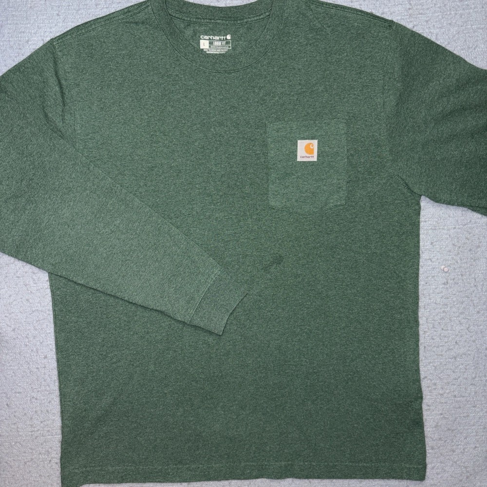 Carhartt Long Sleeve Logo T shirt Men’s Large Loose Fit K231 Green