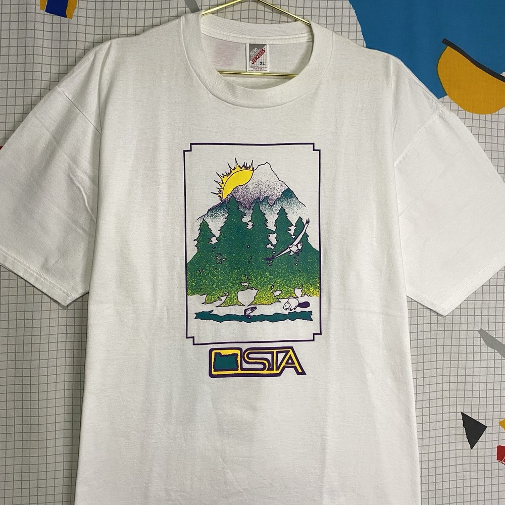 Vintage 90s Science Nature Art Tshirt XL USA NSTA Mountain Wildlife Preservation