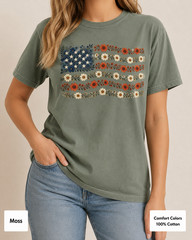 Floral American Flag Comfort Colors Shirt