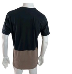 King Men’s Color Block Black And Brown Contrast Hem Short Sleeve Casual Shirt