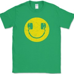 Smiley Face Headphones T-Shirt Funny DJ Scratching Humor Music Tee
