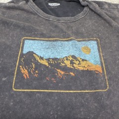 Old Navy Mens Large Graphic T Shirt Gray Mountain Cut Off Hem (see photo for fla