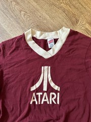 Vintage 80s Atari Video Game T Shirt Logo Athletic Ringer Tee Soffe USA Sz M