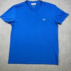 Lacoste Mens Pima Cotton V-Neck T-Shirt Blue Regular Fit Logo FA10614 Size 4 M