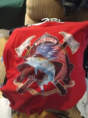 Guy Harvey BlueWater Firefighter Fire Department Swordfish Pocket T Shirt Size L