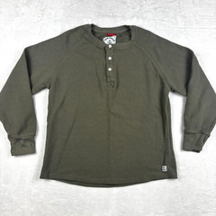 Iron & Resin Waffle Knit Shirt Mens M Green Henley Thermal Grid Sweatshirt
