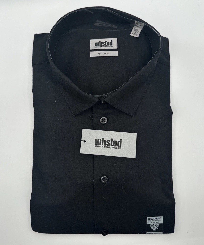 Kenneth Cole Unlisted Black Dress Shirt 17-17.5 32/33 XL New With Tags NWT
