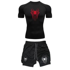 Mens Compression Set Gym Shirt Running Shorts Quick Dry Sportswear