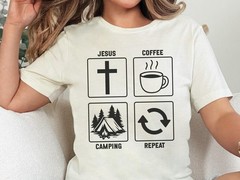 Jesus Coffee Camping Repeat Comfort Tee