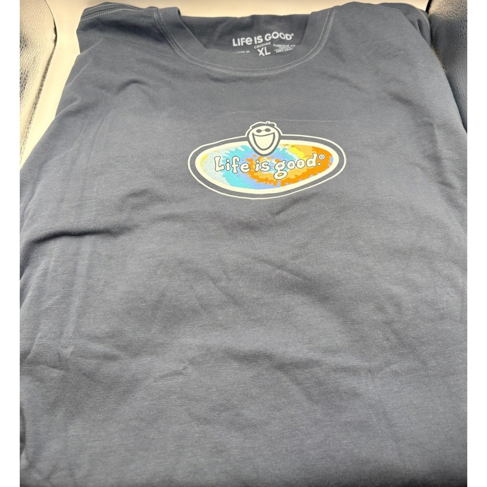 Life is Good Mens Crusher Tee Tie Dye Jake Oval Dusty Blue XL T-Shirt NWT