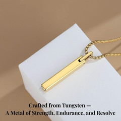 Bar Tungsten Steel Necklace for Men Women, 18K Gold Plated/Silver Color Pendant