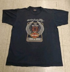 Vintage Harley Davidson 90 Years Reunion T-shirt Holoubek Front Back Print Sz Lg