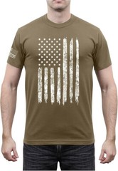 Men’s Distressed US Flag Athletic Fit T-Shirt Coyote Brown Tagless 2XL 2633