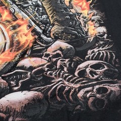 Biker style T-Shirt. Skeleton on a Burning Motorcycle.