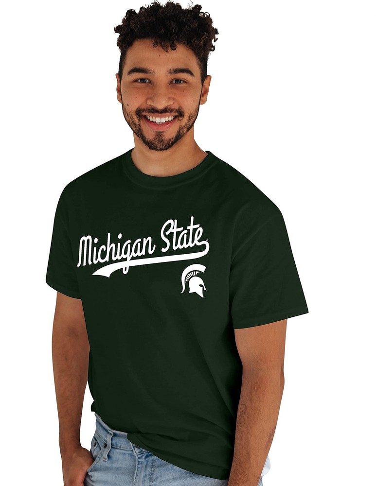 Blue 84 Mens Michigan State Spartans T-Shirt Cursive Team Color Team Color