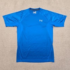 Under Armour Coldblack HeatGear SS T-Shirt Blue Geometric Sleeve Mens Medium