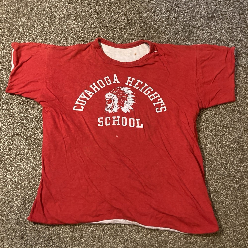 Vintage 50s 60s Double Face T Shirt Native American Cuyahoga High School Sz S
