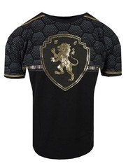 Mens T-Shirt Italian Print Shiny Gold Lion Chest Bucheli Logo Slim Fit Crew Neck