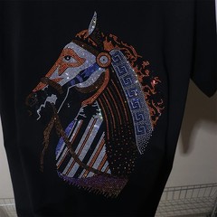 New Men Luxury Diamond Horse Rhinestones Fashion T-Shirt High Quality