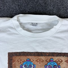 Vintage Bali Primitive Designs T-Shirt Men Large White Tribal Art Graphic Cotton