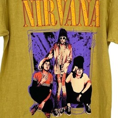 Officially Licensed Nirvana Grunge Tee Yellow Acid Wash Large Vintage Style