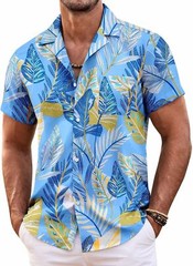 Mens Hawaiian Shirt Short Sleeve Floral Button Down Tropical Beach Casual Top
