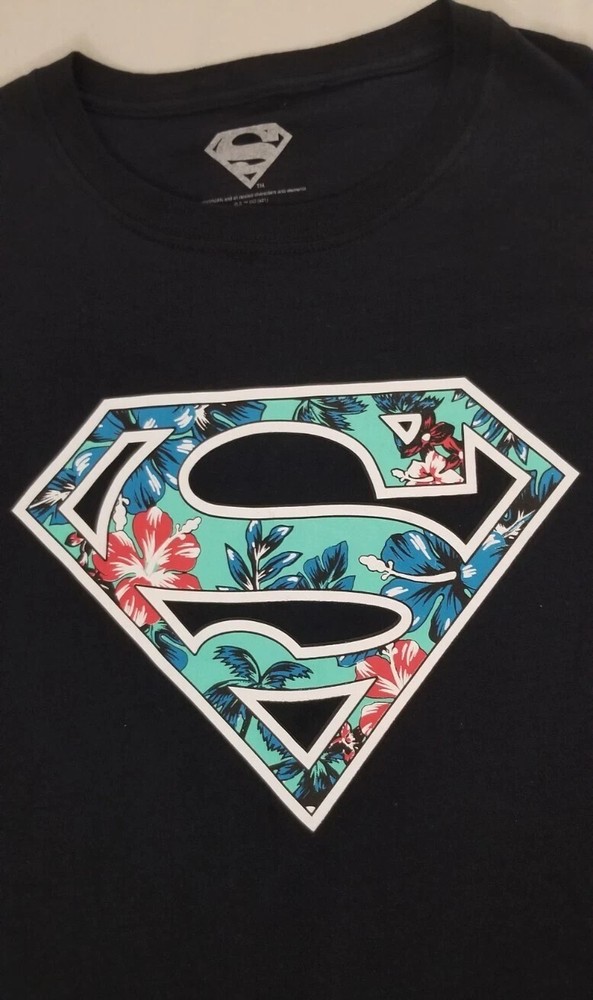 Superman Floral S Logo DC Universe Mens Size Large Shirt Black Comics