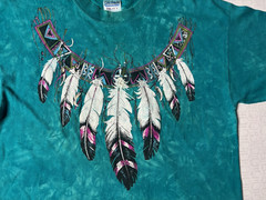 Vintage Tribal Feather Native American T Shirt Men Large Crew Neck Teal