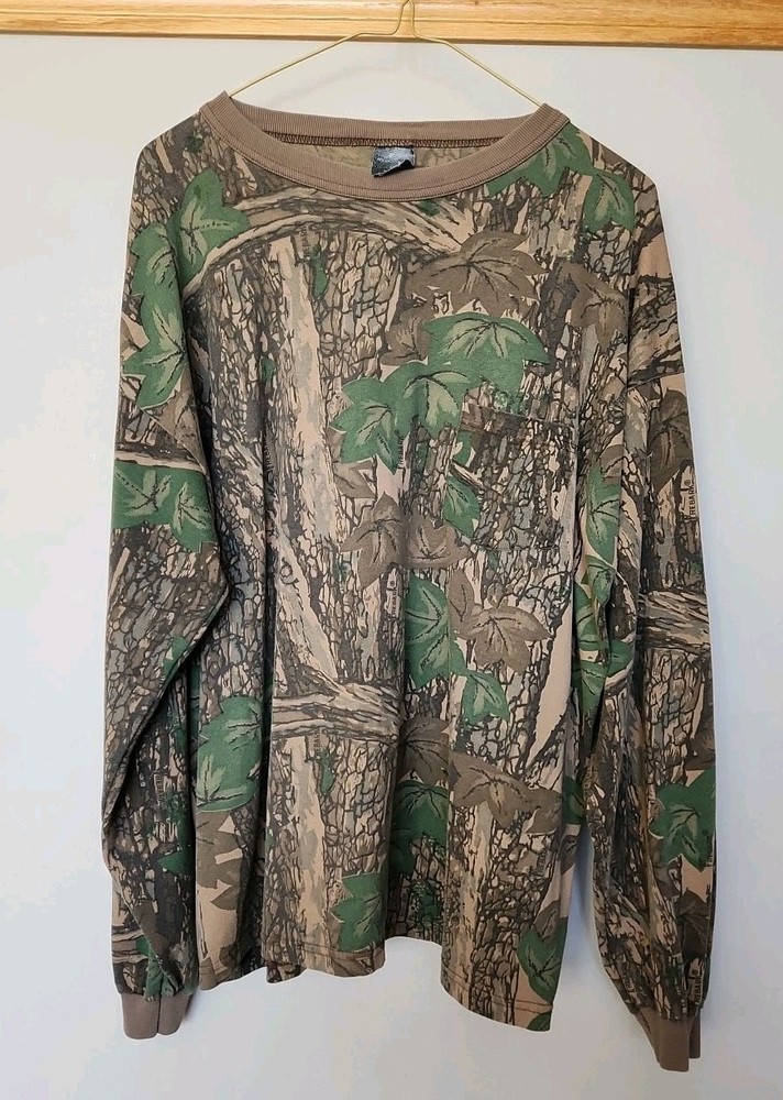 Vintage Ace Sportswear Shirt Mens 2XL Camo Mossy Oak Long Sleeve Hunting USA 90s