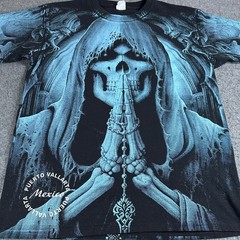 YAZBEK Grim Reaper Praying Rosary Graphic T Shirt Mens Large AOP
