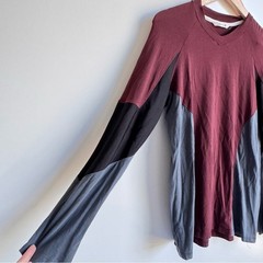 Theory Men’s Long Sleeve Tee Medium Burgundy, Black, and Gray Pima Cotton Comfy