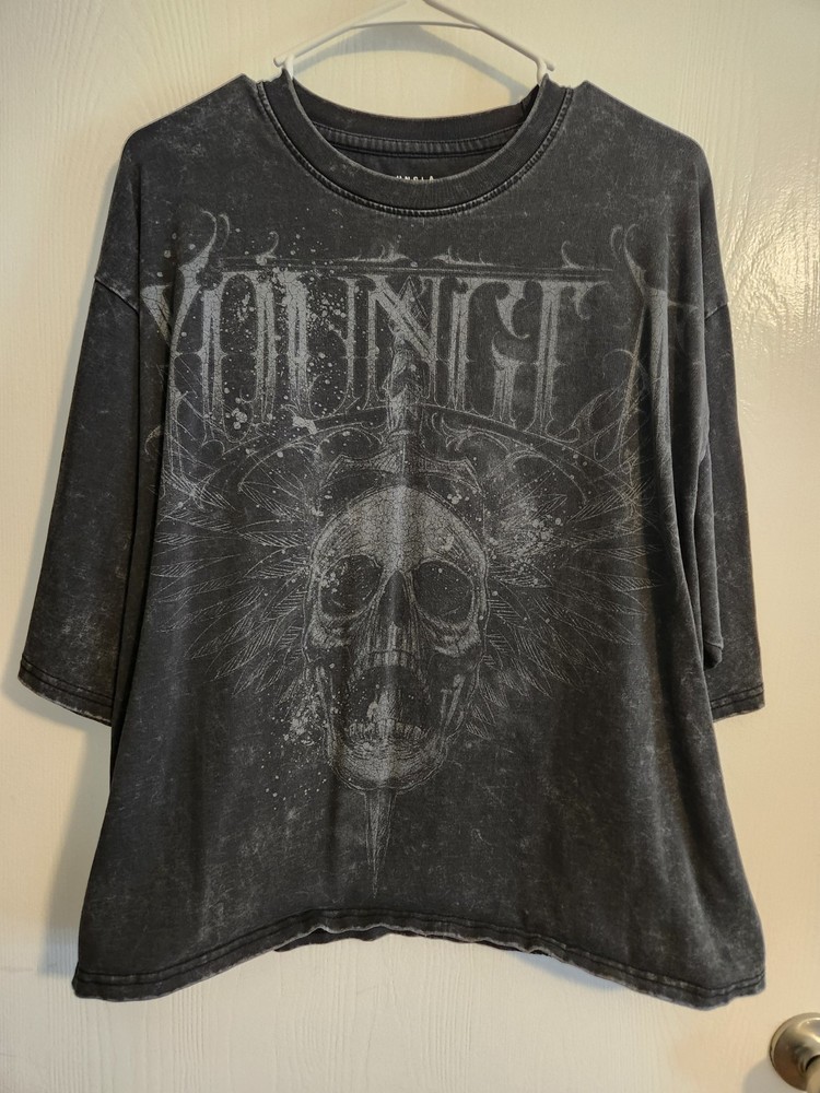 YoungLA 4021 Skull Dagger Graphic T-Shirt Black Acid Wash Men’s L Oversized YLA