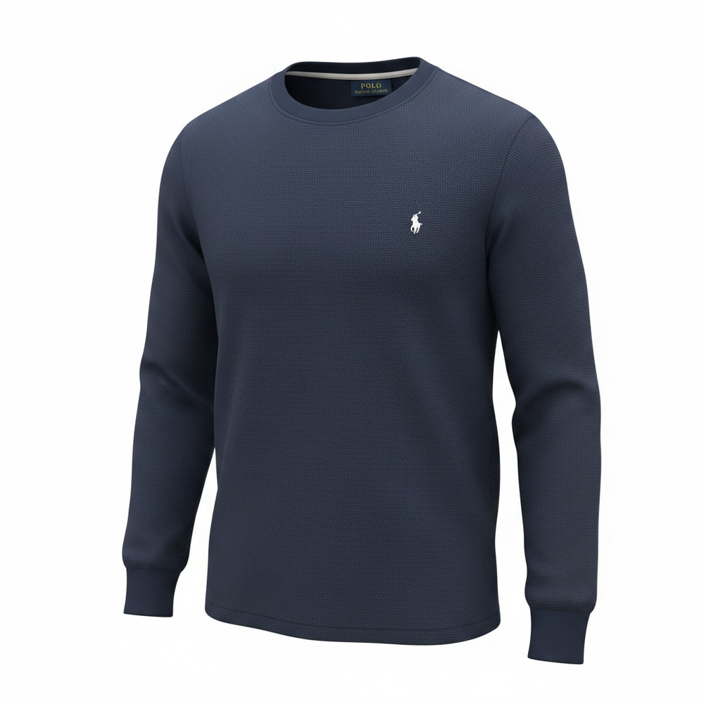 Polo Ralph Lauren Waffle Knit Thermal Long Sleeve Shirt Mens Large Navy Casual