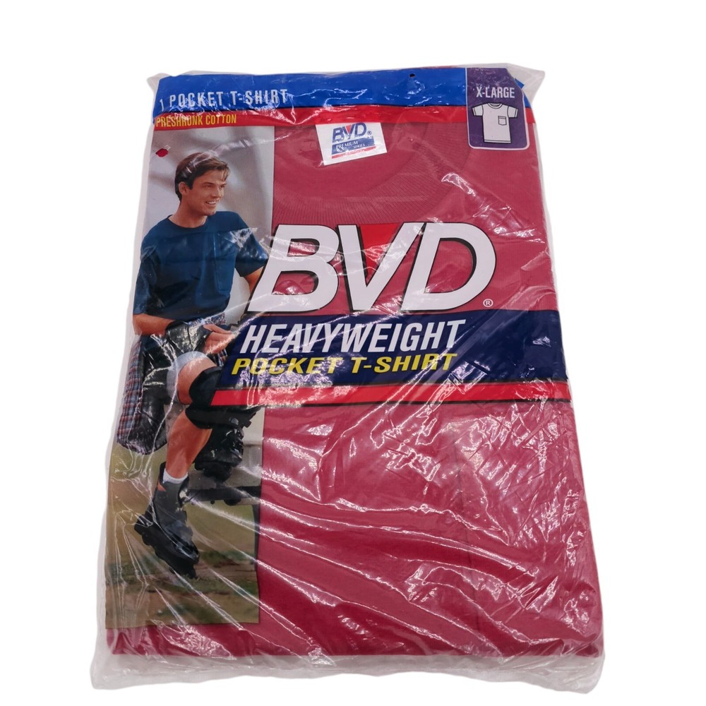 NEW NOS BVD Heavyweight Pocket T-Shirt RED 100% Pre-shrunk Cotton XL