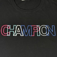 Adult XL Champion Brand Black Multi-Color Logo Embroidered Logo T-Shirt
