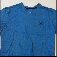 Beverly Hills Polo Club Mens V-Neck T-Shirt Blue Heather Slub Knit Logo Large