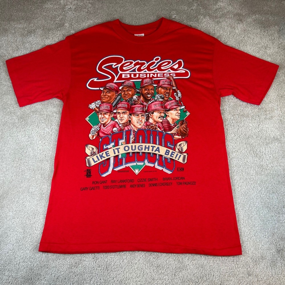 Vintage St Louis Cardinals Series Business T-Shirt Mens Large 1996 Graphic MLB