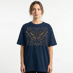 Dark Luna Moth Roses Zodiac Celestial T-Shirt Gothic Witchy Occult Night Sky Tee